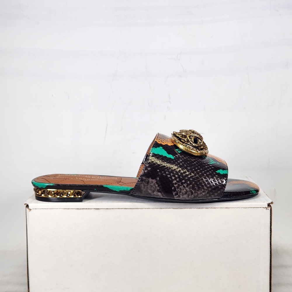 Kurt Geiger Chelsea Flat Sandal Women Size 11 Grey Multi Snake Eagle Head Slide - Picture 2 of 10